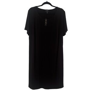 AGB | Women’s Plus Size Black Shift Dress with Metal Ring Neck Detail Size 2X